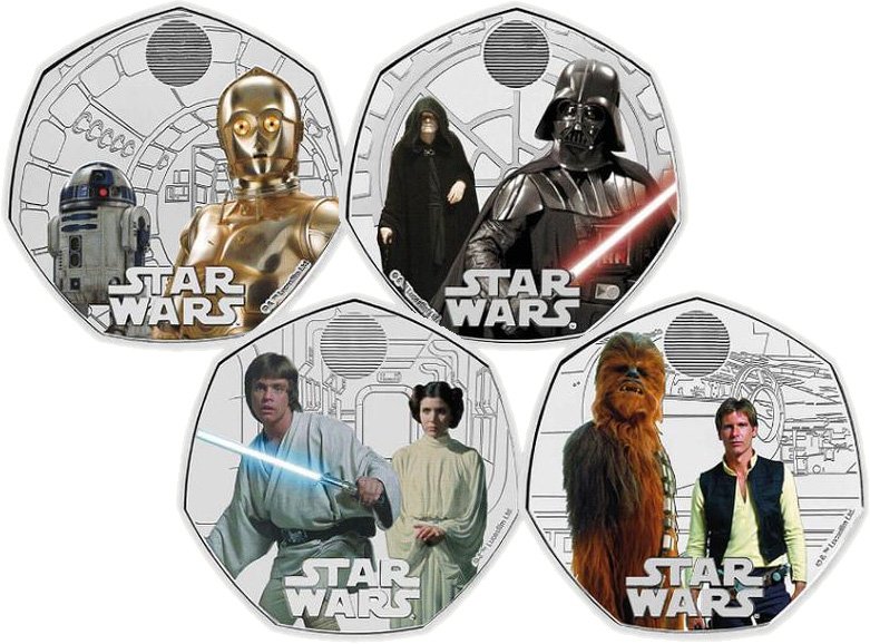 Главные герои Star Wars на английских монетах