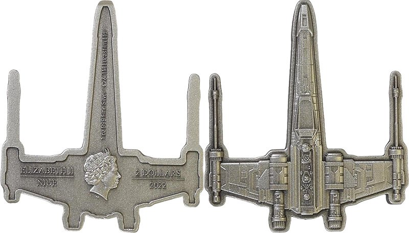 Серебряные 2 доллара в виде X-Wing