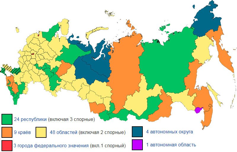 Административное деление современной России по Википедии
