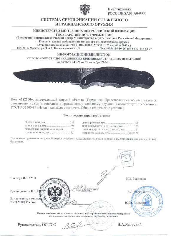Нож нескладной Puma 282200