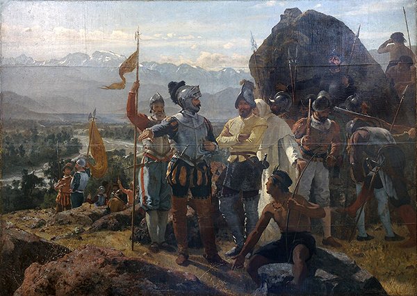 Педро Лира. «Основание Сантьяго Педро де Вальдивией в 1541 г.». 1888 г.
