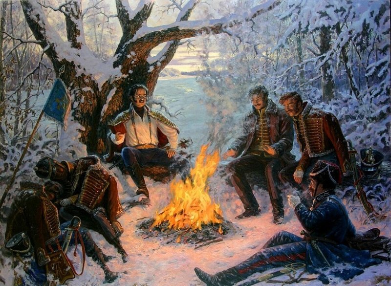 Гусары за чтением стихов. Д. Давыдова. Современный рисунок