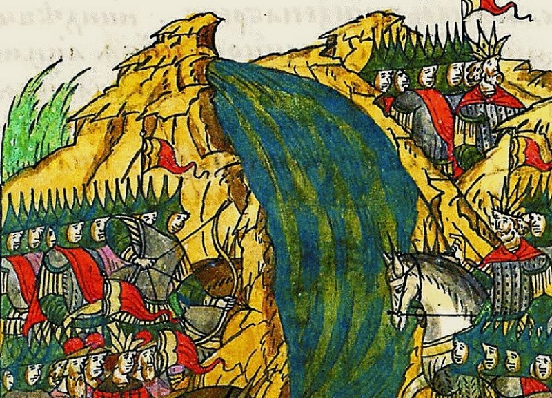 Бегство ордынцев на Оке под Алексиным. Миниатюра 1550 г.
