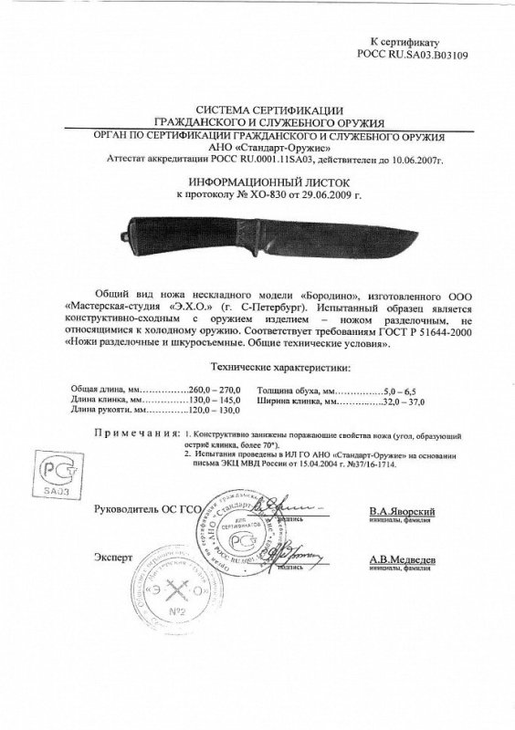 Нож нескладной Мастерской-студии ЭХО «Бородино»