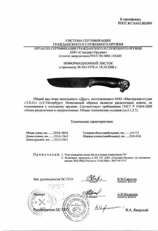 Нож нескладной Мастерской-студии ЭХО «Друг»