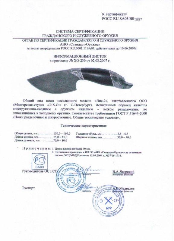 Нож нескладной Мастерской-студии ЭХО «Лис-2»