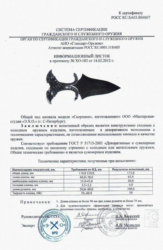 Кинжал Мастерской-студии ЭХО «Скорпион»
