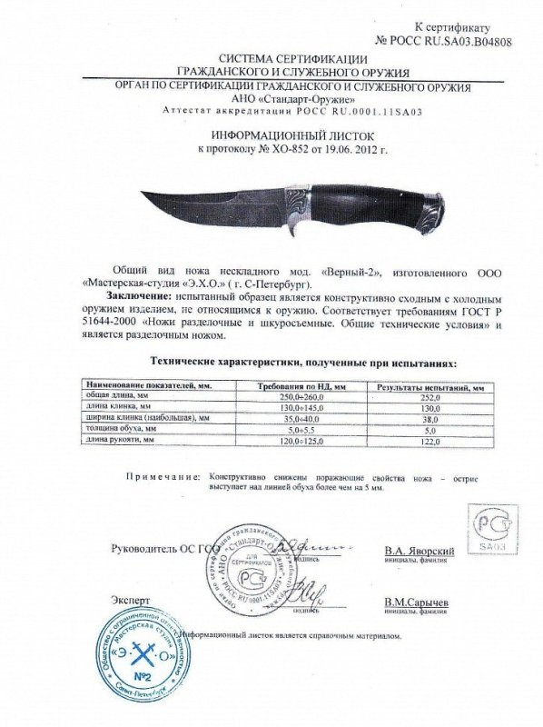 Нож нескладной Мастерской-студии ЭХО «Верный-2»