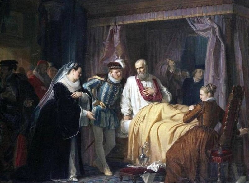 Карл IX и Екатерина Медичи у раненого Колиньи. Картина 1860-х гг.