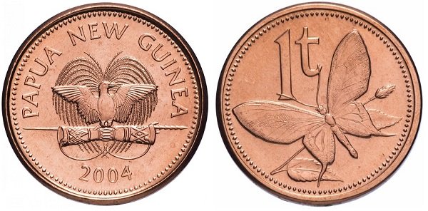 1 тойя 2004 года. Бабочка-парусник. Папуа-Новая Гвинея. Цинк с медным покрытием