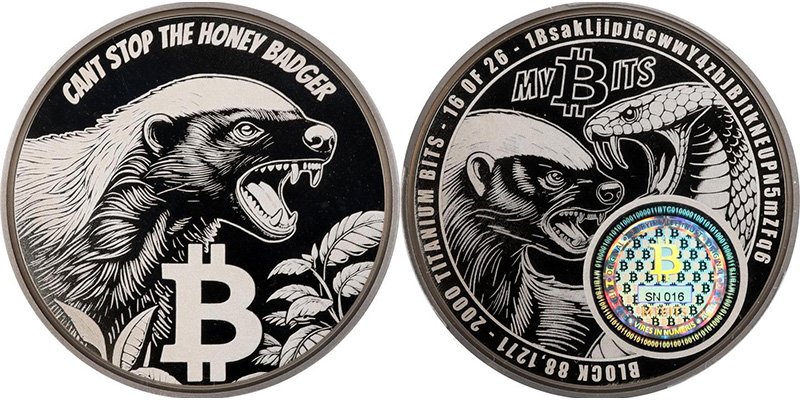 Монета MyBits "Honey Badger" с загрузкой 0,002 Bitcoin