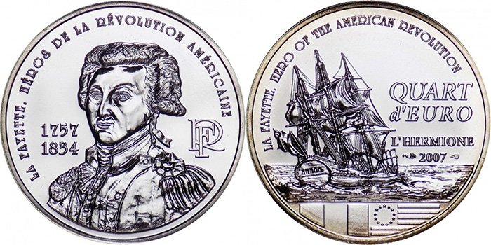 ¼ евро 2007 года (250 лет со дня рождения Жильбера Ла Файета)
