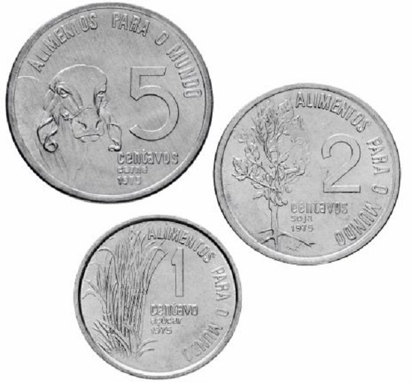 Бразилия. Набор монет ФАО для обращения номиналом 1, 2, 5 сентаво. 1975 год
