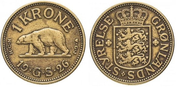 1 крона. Гренландия. 1926 год. Алюминиевая бронза