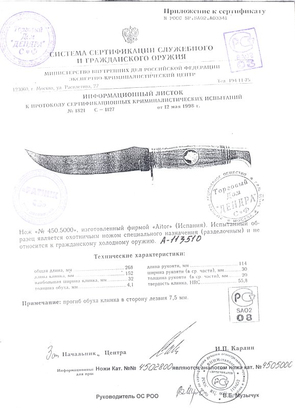 Нож нескладной охотничий специального назначения AITOR «450.5000»