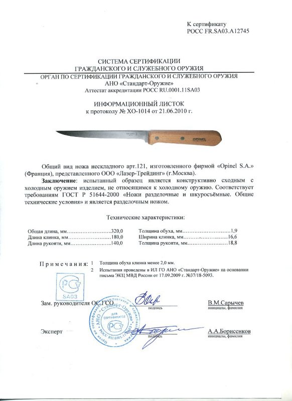 Нож нескладной Opinel «121»
