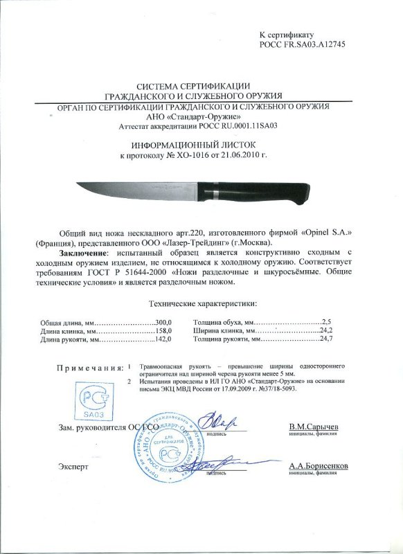 Нож нескладной Opinel «220»
