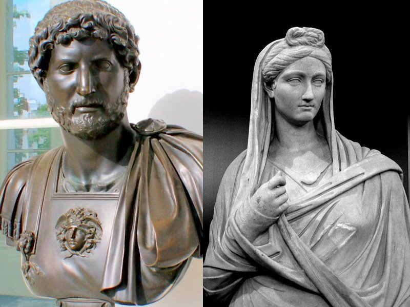 Бюст императора Адриана и статуя его жены– Вибии Сабины