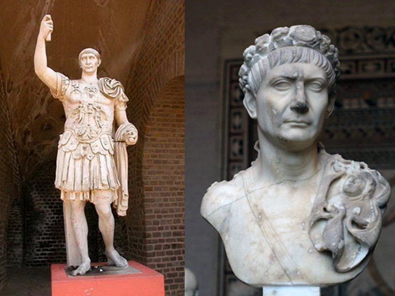 Статуя Траяна (слева) и бюст Траяна (справа)