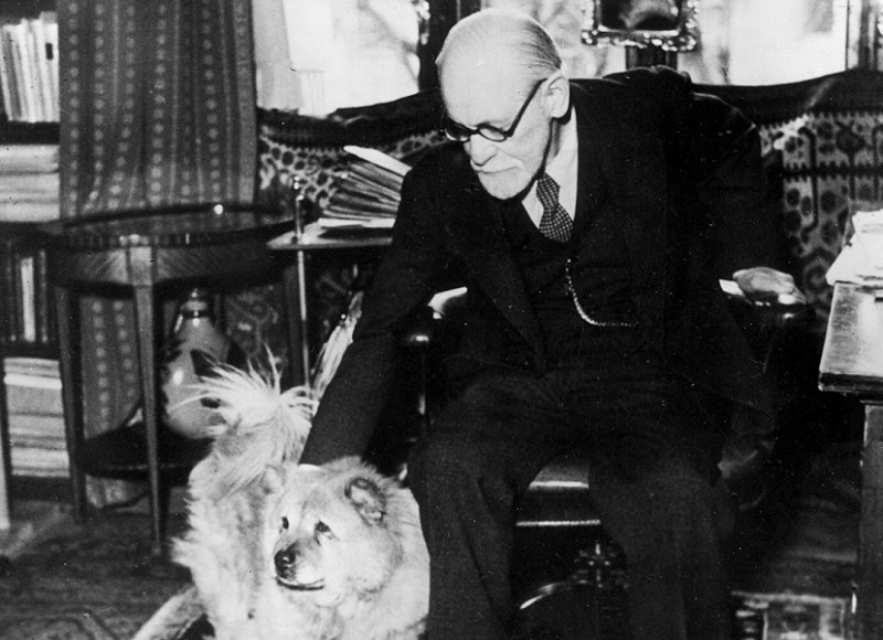 Фрейд со своей собакой Жофи в Вене, 1937 г.