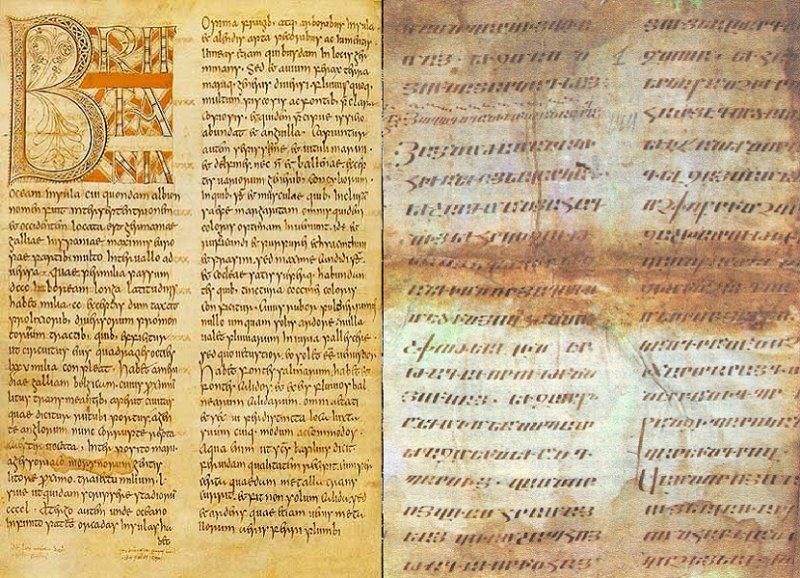 «Рукописная история англов» и страница «Истории Армении» V в.