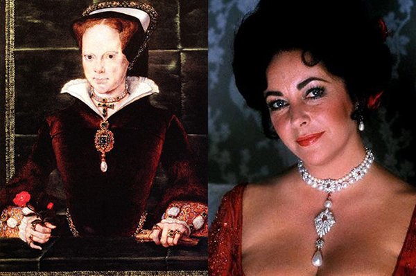 Мария Тюдор и Элизабет Тэйлор в украшениях с «La Peregrina»