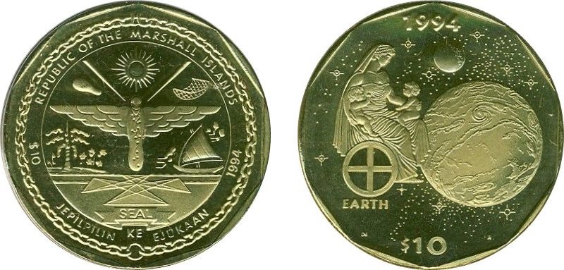 Латунные 10 долларов Маршалловых Островов