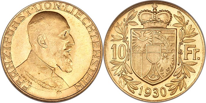 10 франков Лихтенштейна 1930 года