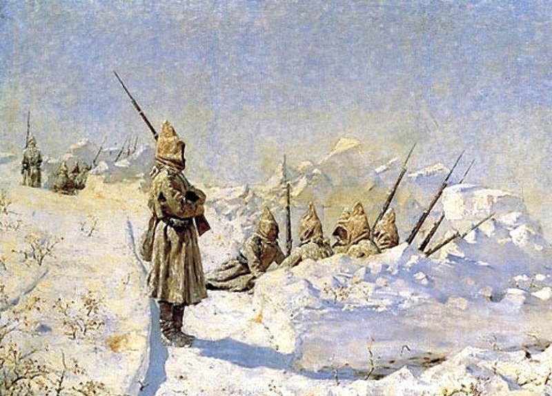 Русские позиции на Шипкинском перевале. Картина 1880 г.