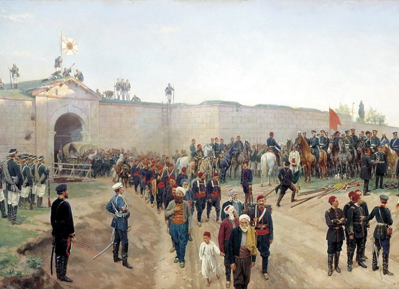 Турки сдают крепость Никополь. Картина 1883 г.