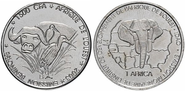 Бенин, 1500 франков 2003 года «Буйвол»