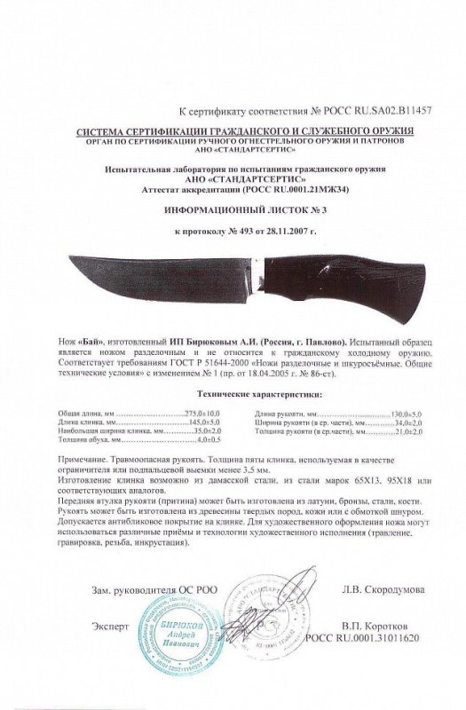 Нож нескладной Андрея Бирюкова «Бай»