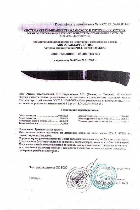 Нож нескладной Андрея Бирюкова «Чиж»