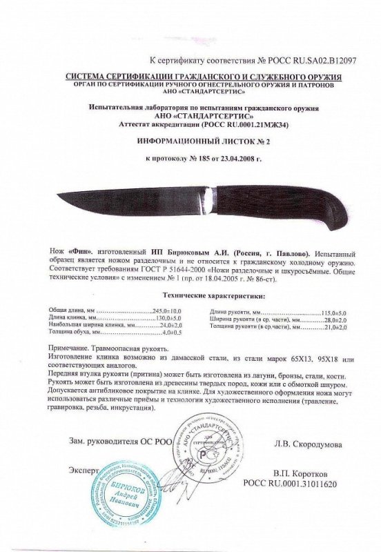 Нож нескладной Андрея Бирюкова «Фин»