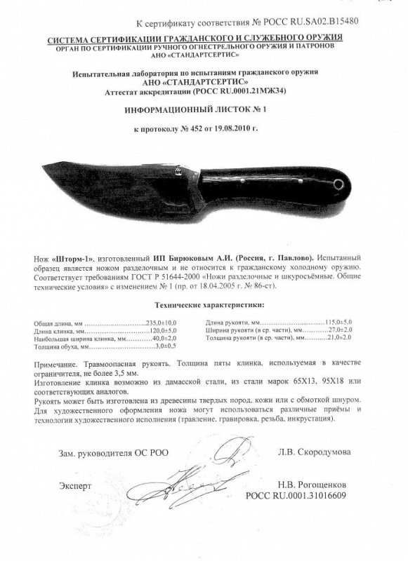 Нож нескладной Андрея Бирюкова «Шторм-1»