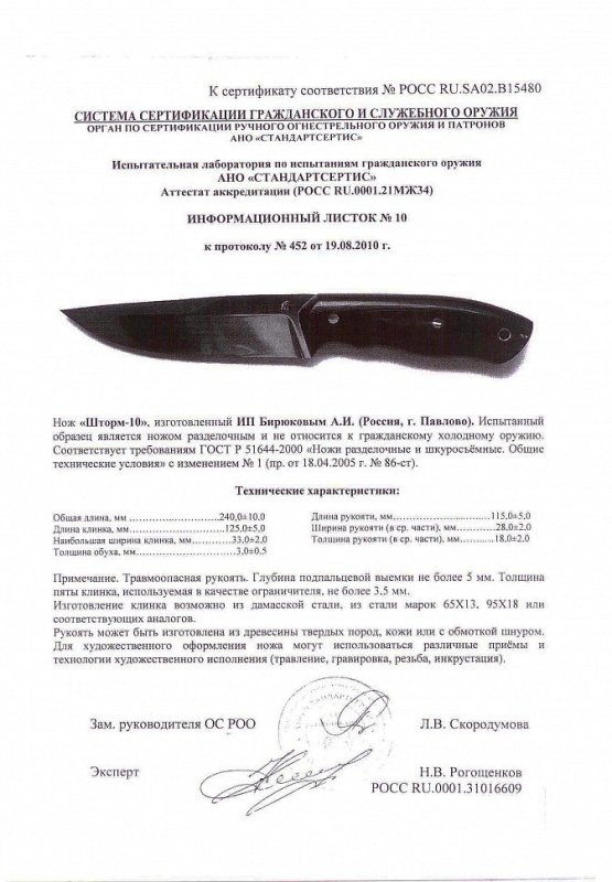 Нож нескладной Андрея Бирюкова «Шторм-10»