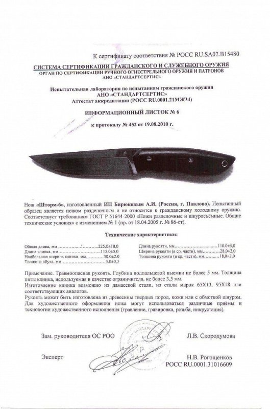 Нож нескладной Андрея Бирюкова «Шторм-6»