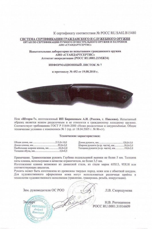 Нож нескладной Андрея Бирюкова «Шторм-7»