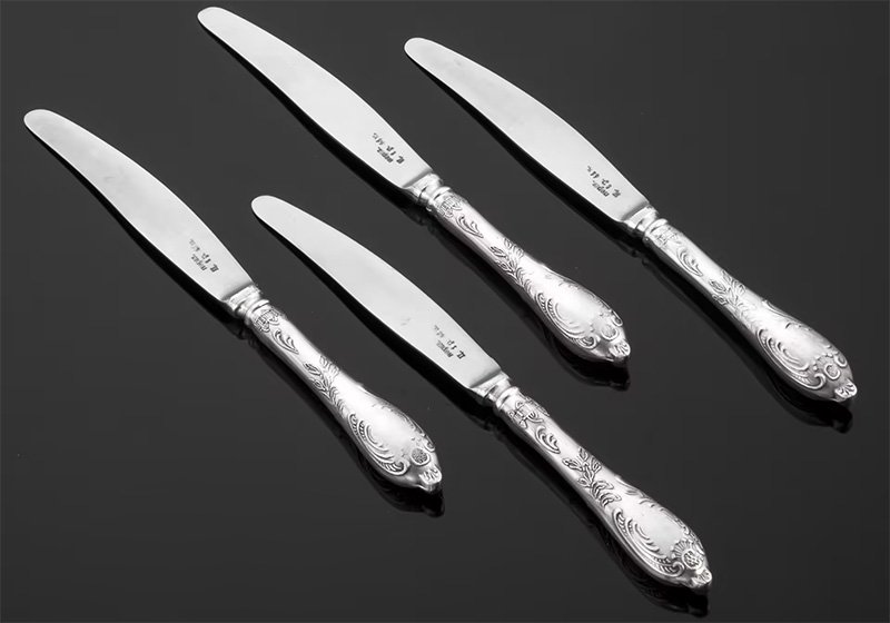 Набор из 4 столовых ножей, мельхиор, нержавеющая сталь, (1975-1983 гг.)