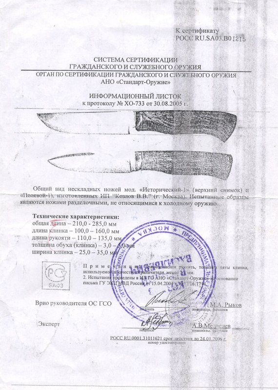 Ножи нескладные «Исторический-1» и «Полевой-1» (ИП Козлов В.В.)