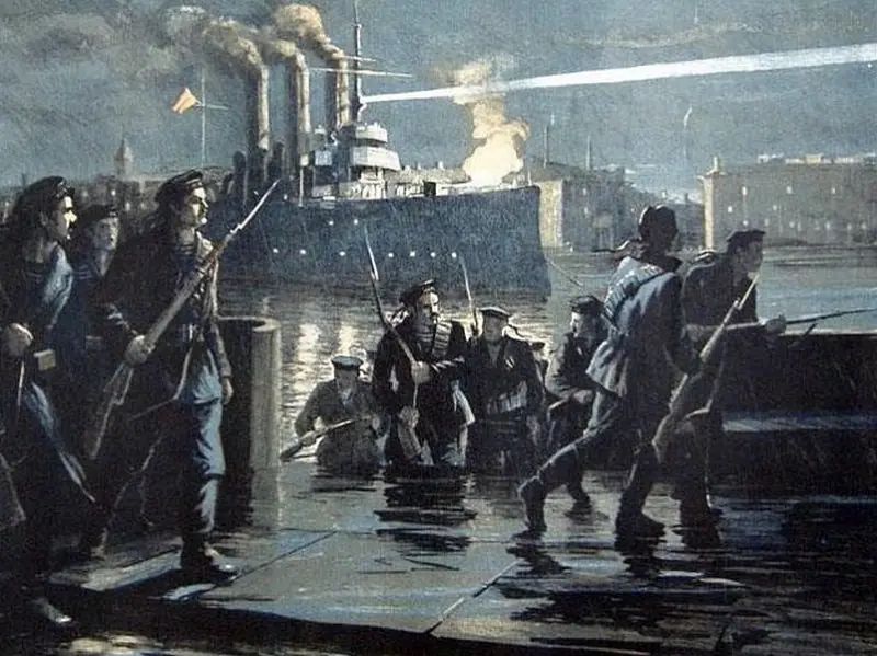 Залп «Авроры» в октябре 1917 г.