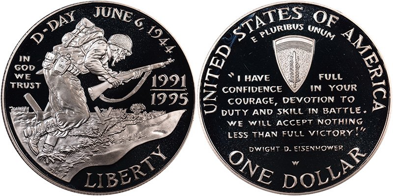 1 доллар США «1991-1995 Годовщина Второй мировой войны» (Proof)