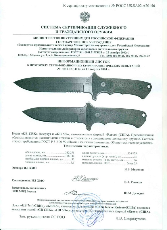 Ножи нескладные Chris Reeve «GB CRK» и «GB 5/5»