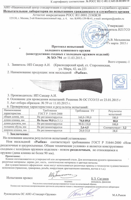 Нож нескладной мастерской братьев Сандер «Рыбка» (старая версия ножа)