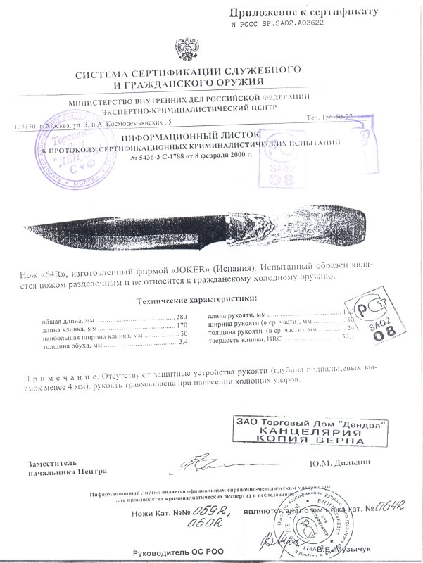 Нож нескладной Joker 64R (059R, 060R, 064R)