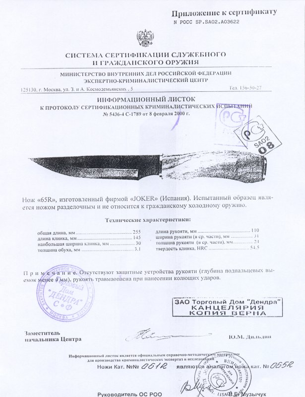 Нож нескладной Joker 65R (061R, 062R)