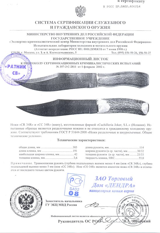 Ножи нескладные Joker CR 34R, CC 34R