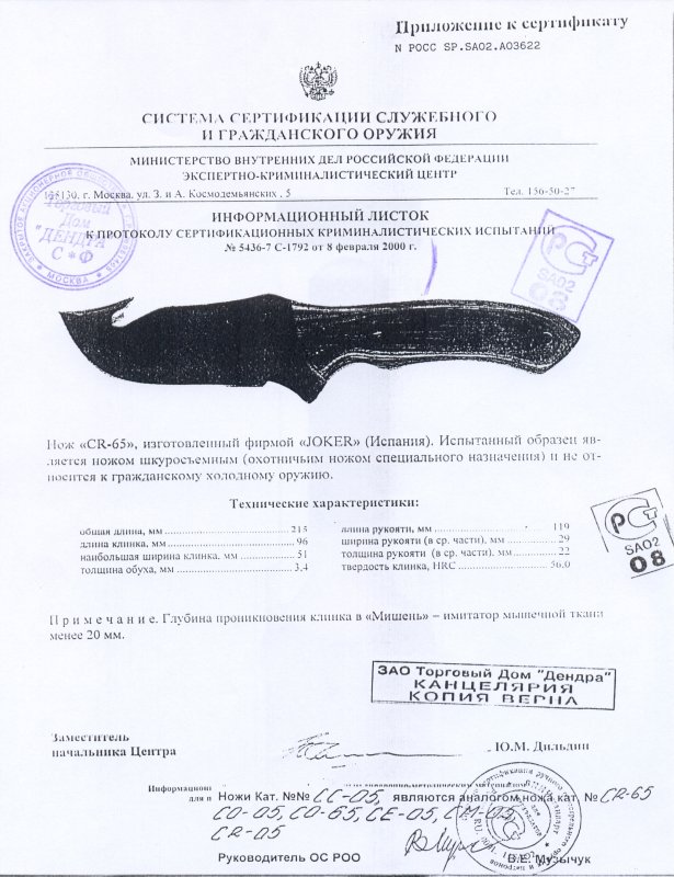 Нож нескладной Joker CR 65 (CC-05, CO-05, CO-65, CE-05, CM-05, CR-05)