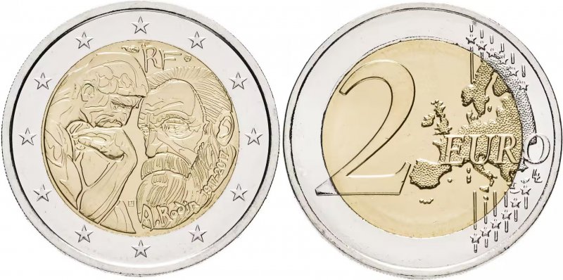 2 евро 2017 года "100 лет со дня смерти Огюста Родена" (Франция)
