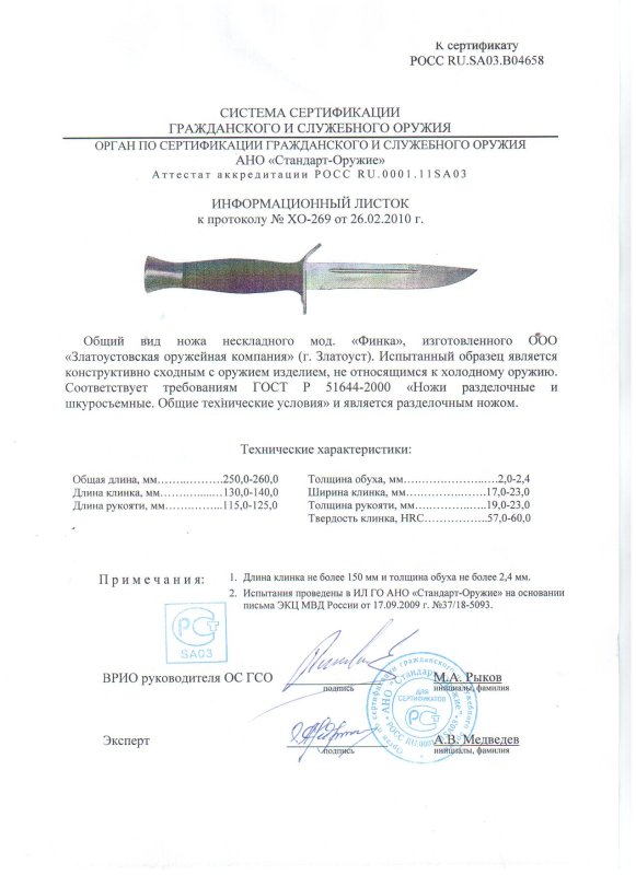 Нож нескладной ЗОК «Финка»